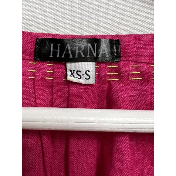 Harna‎ Blouse Womens XS-S Pink Yellow Embroidered Linen Ukraine Boho Tassel Top - Picture 2 of 13